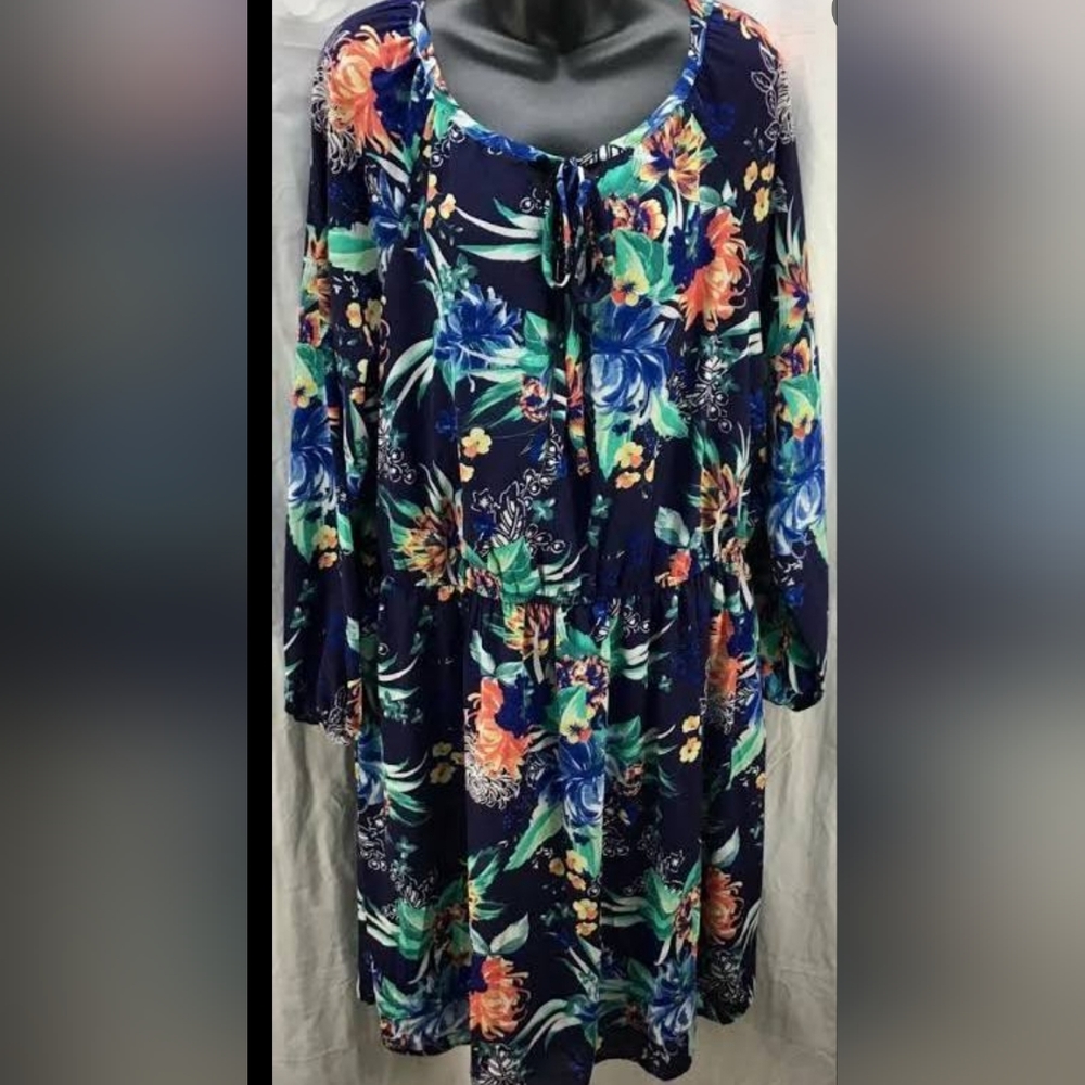 Ava & Viv Long-Sleeve Tunic Blue Multi-color Dress